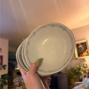 White Floral Rim Porcelain Bowls - Set of 4 excel illusions